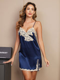 SilkSilky US Pure Silk Sleeveless V Neck Nightgown DarkBlue 005