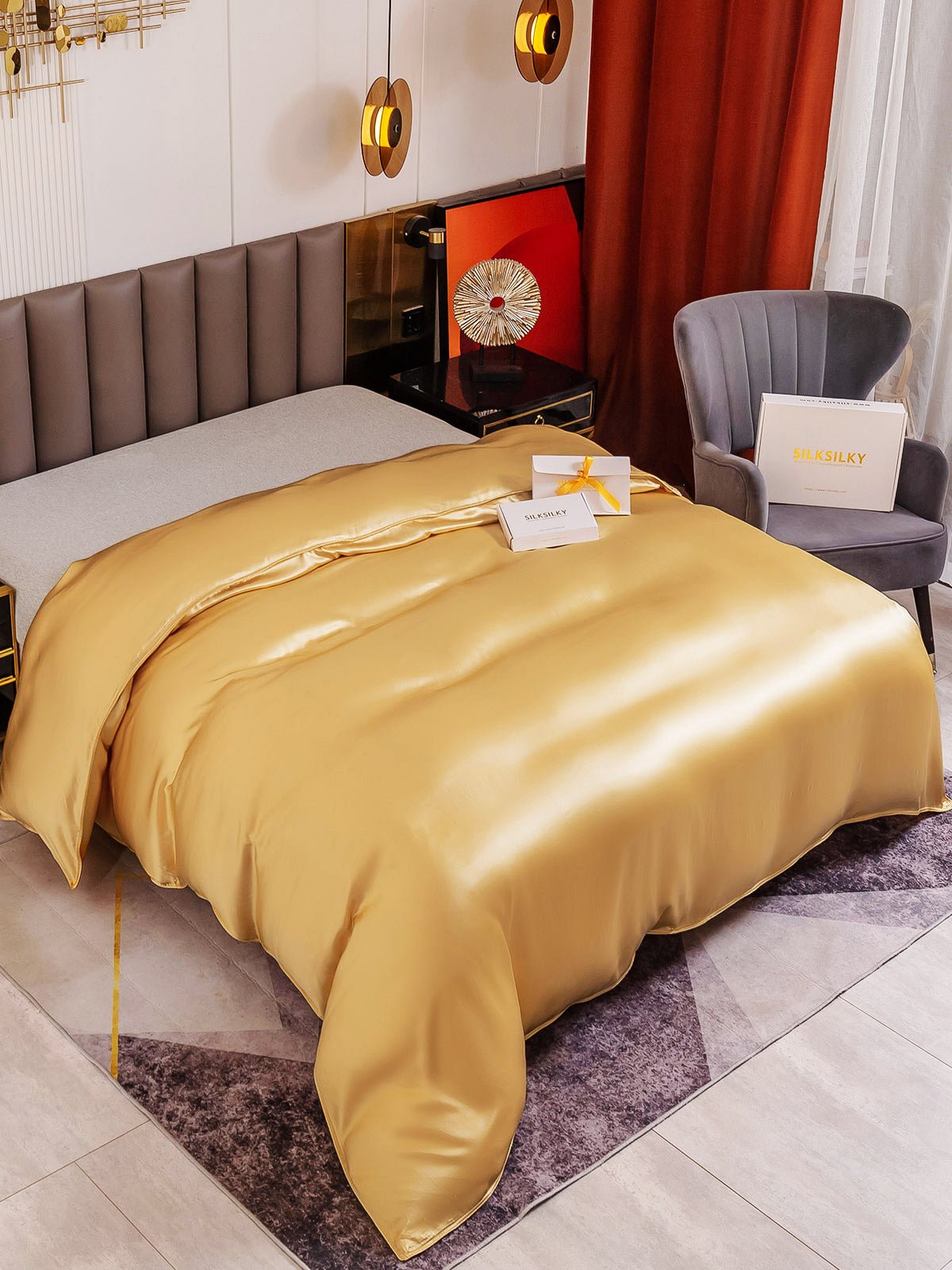 SilkSilky US 19Momme Pure Silk Duvet Cover Champagne 001