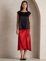 [Black] SilkSilky  Cap Sleeve Round Neck Women's T-Shirt 004