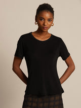 [Black] SilkSilky  Short Sleeve Round Neck Women's T-Shirt 006