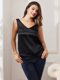 SilkSilky US Pure Silk Sleeveless V Neck Camisole Top Black 001