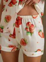 [White Strawberry] SilkSilky  Short Sleeve Notch Collar Women's Pajamas 005