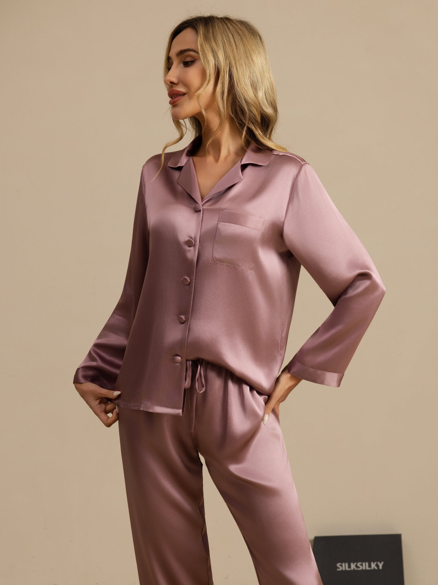 [Pale Mauve] SilkSilky  Long Sleeve Notch Collar Women's Pajamas 004