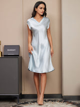 [Light Blue] SilkSilky  Cap Sleeve V Neck Nightgown 004