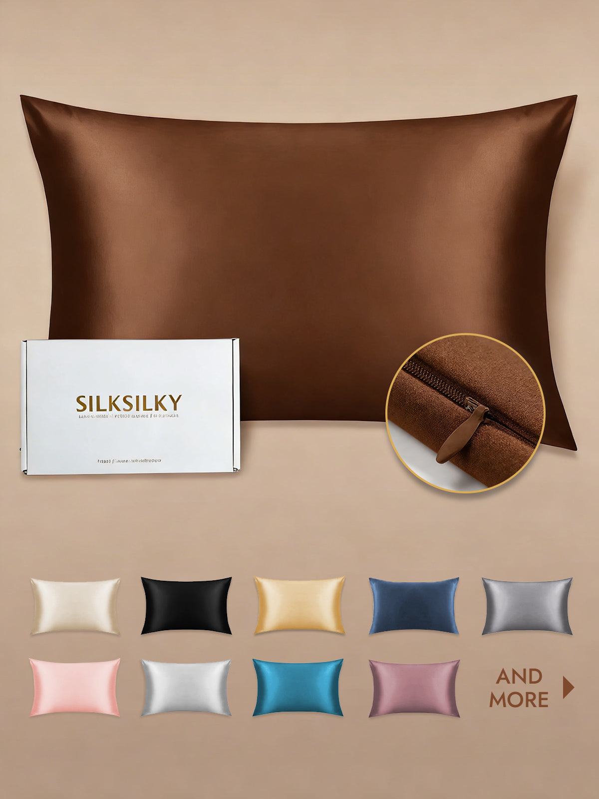 [Coffee] SilkSilky  19Momme Pure Silk Pillowcase 001