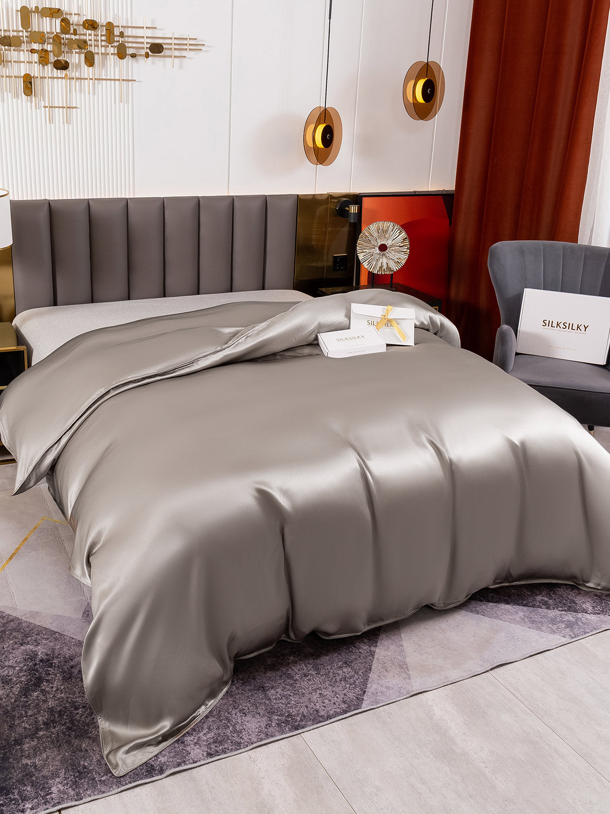 SilkSilky US 19Momme Pure Silk Duvet Cover Gray 001