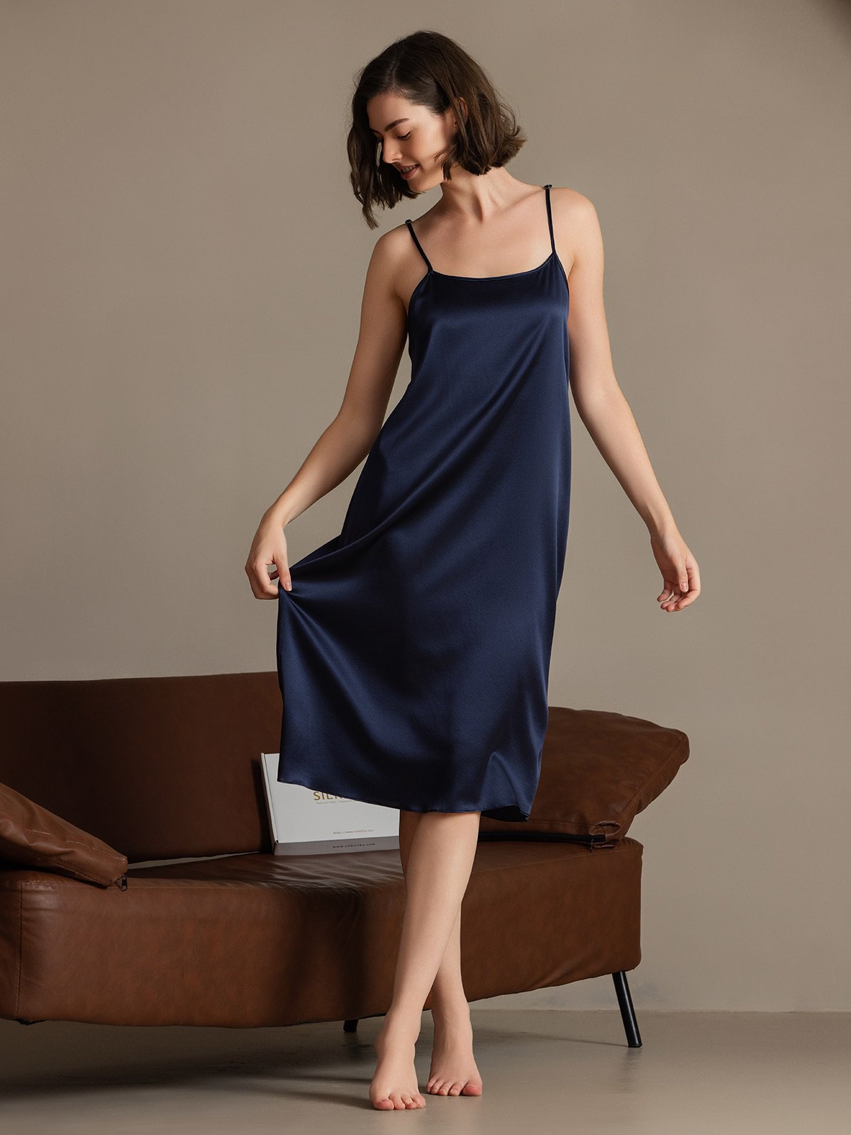 [Dark Blue] SilkSilky 19Momme Silk Sleeveless Dress 004