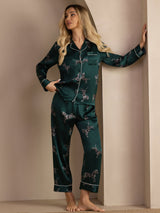 [Emerald Zebra] SilkSilky Long Sleeve Lapel Collar Women's Pajamas 007