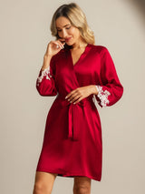 [Wine] SilkSilky  3/4 Sleeve Women's Robe 003