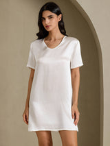 [White] SilkSilky  Half Sleeve V Neck Nightgown 001