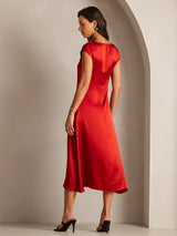 [Wine] SilkSilky  19Momme Stretch Silk Charmeuse Cap Sleeve Scoop Neck Dress 002