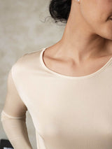 [Tan] SilkSilky  Long Sleeve Round Neck Women's Long Johns 005