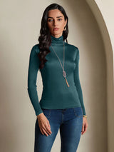 [Dark Green] SilkSilky  Silk Jersey Long Sleeve Turtle Neck Women's T-Shirt 005