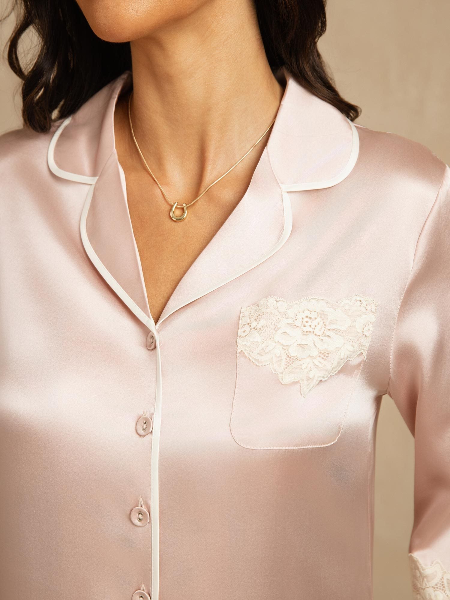 [Pink] SilkSilky  Pure Silk Lapel Collar Nightshirt 004