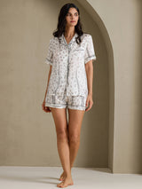 [White Leopard] SilkSilky  Short Sleeve Notch Collar Women's Pajamas 006