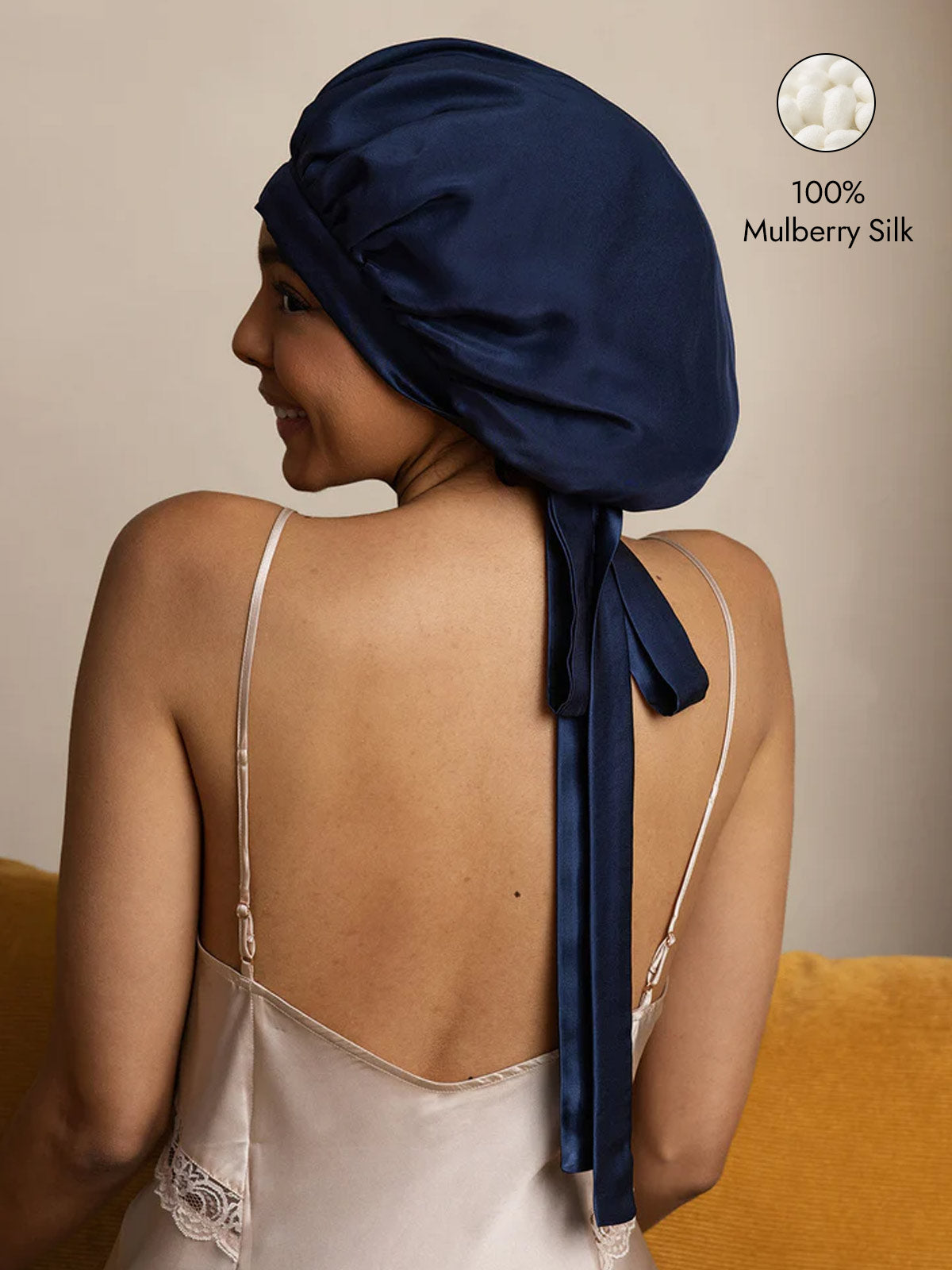 [Dark Blue] SilkSilky  Pure Silk Sleep Cap 001