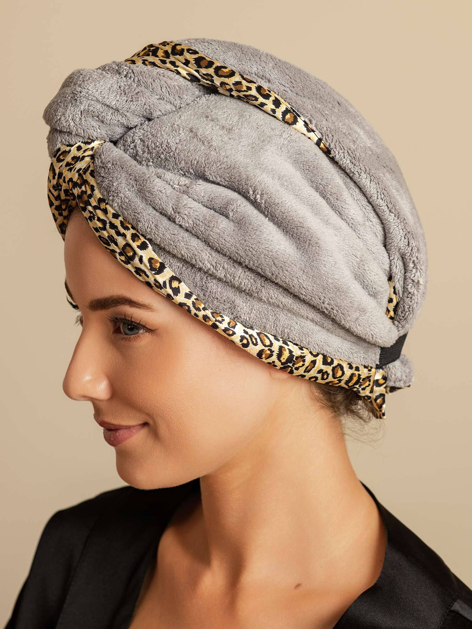 [Leopard] SilkSilky  Pure Silk Wrap Hair Towel Wrap 002,