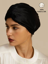 [Black] SilkSilky  22Momme Pure Silk Sleep Cap 001