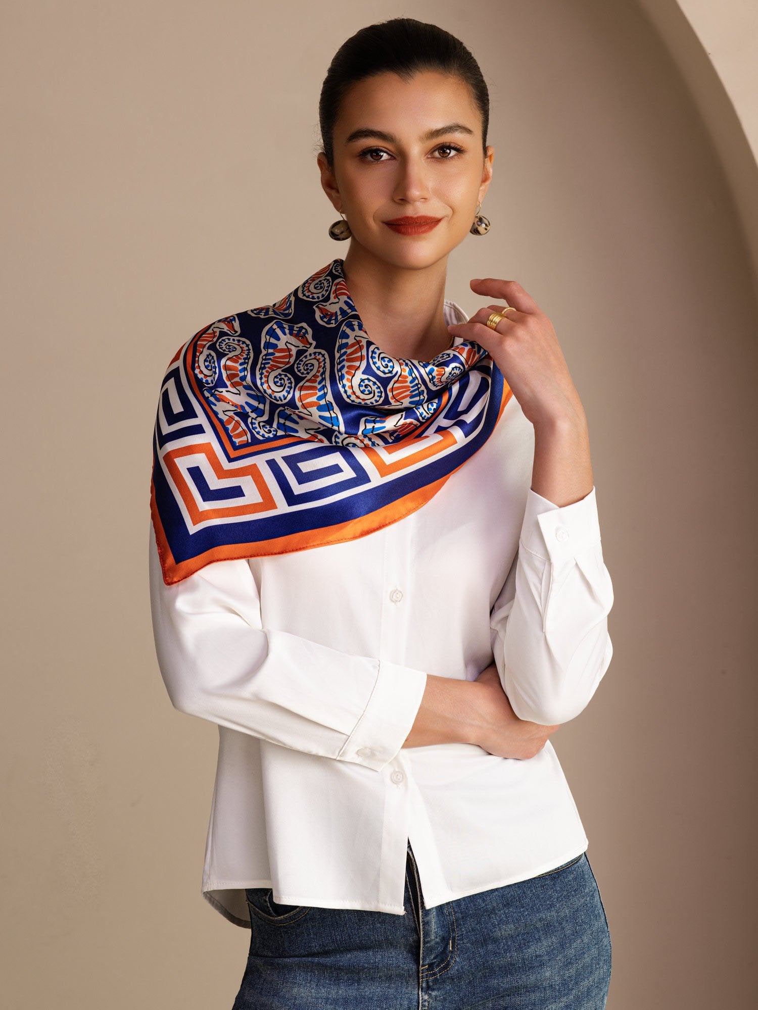 [Navy Seahorse] SilkSilky Scarf 002
