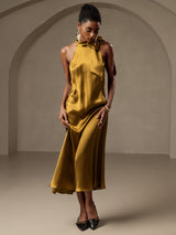 [Brown] SilkSilky  Sleeveless Tie Neck Dress 005