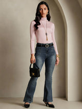 [Coral Pink] SilkSilky  Silk Jersey Long Sleeve Turtle Neck Women's T-Shirt 005