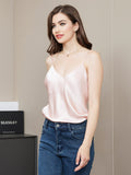 SilkSilky US Pure Silk Sleeveless V Neck Camisole Top LightPink 001