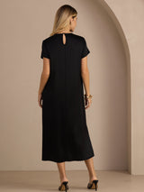 [Black] SilkSilky Short Sleeve Round Neck Dress 002