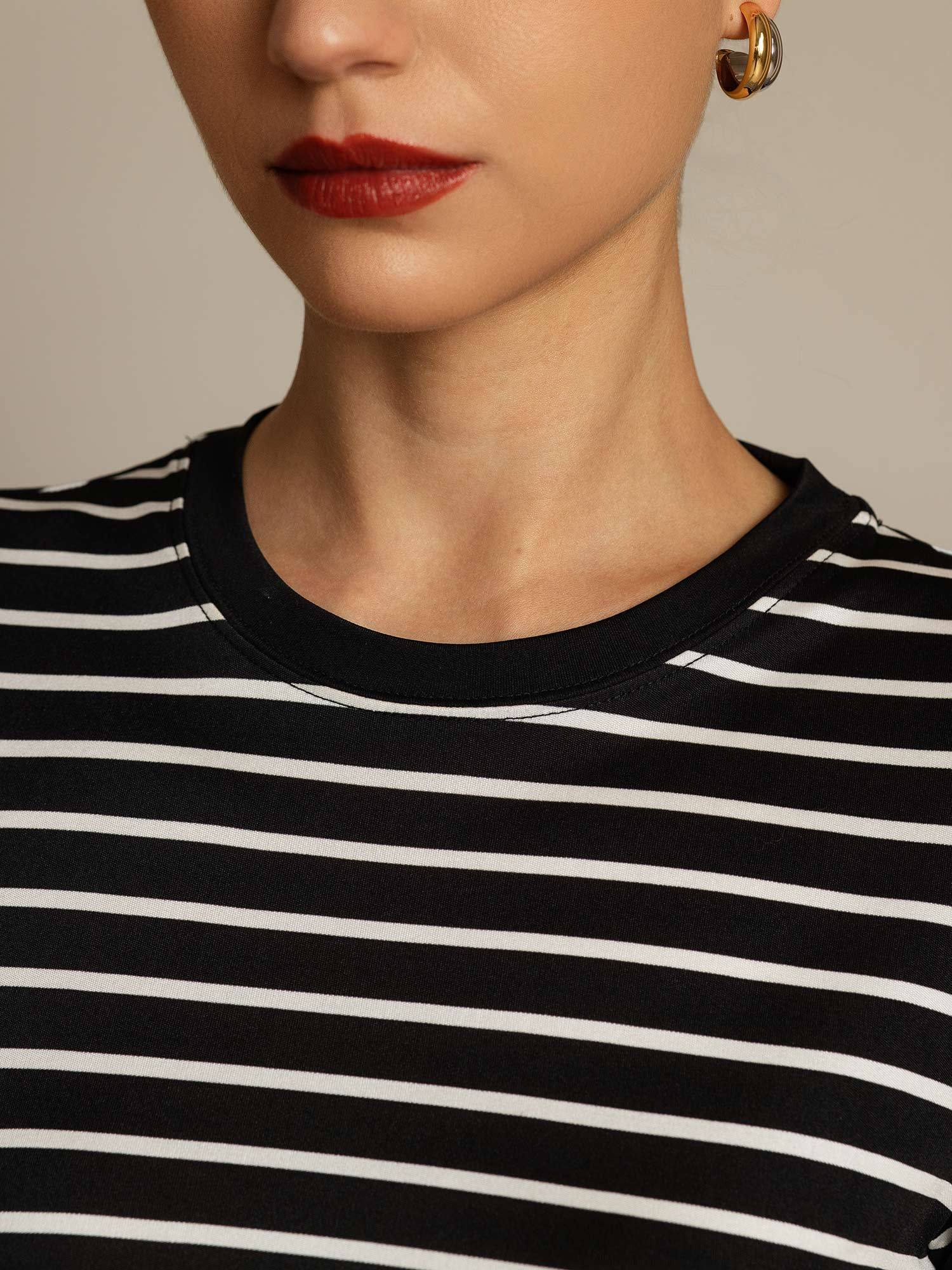 [BlackStripe] SilkSilky Pure Silk Crew Women's T-Shirt 004