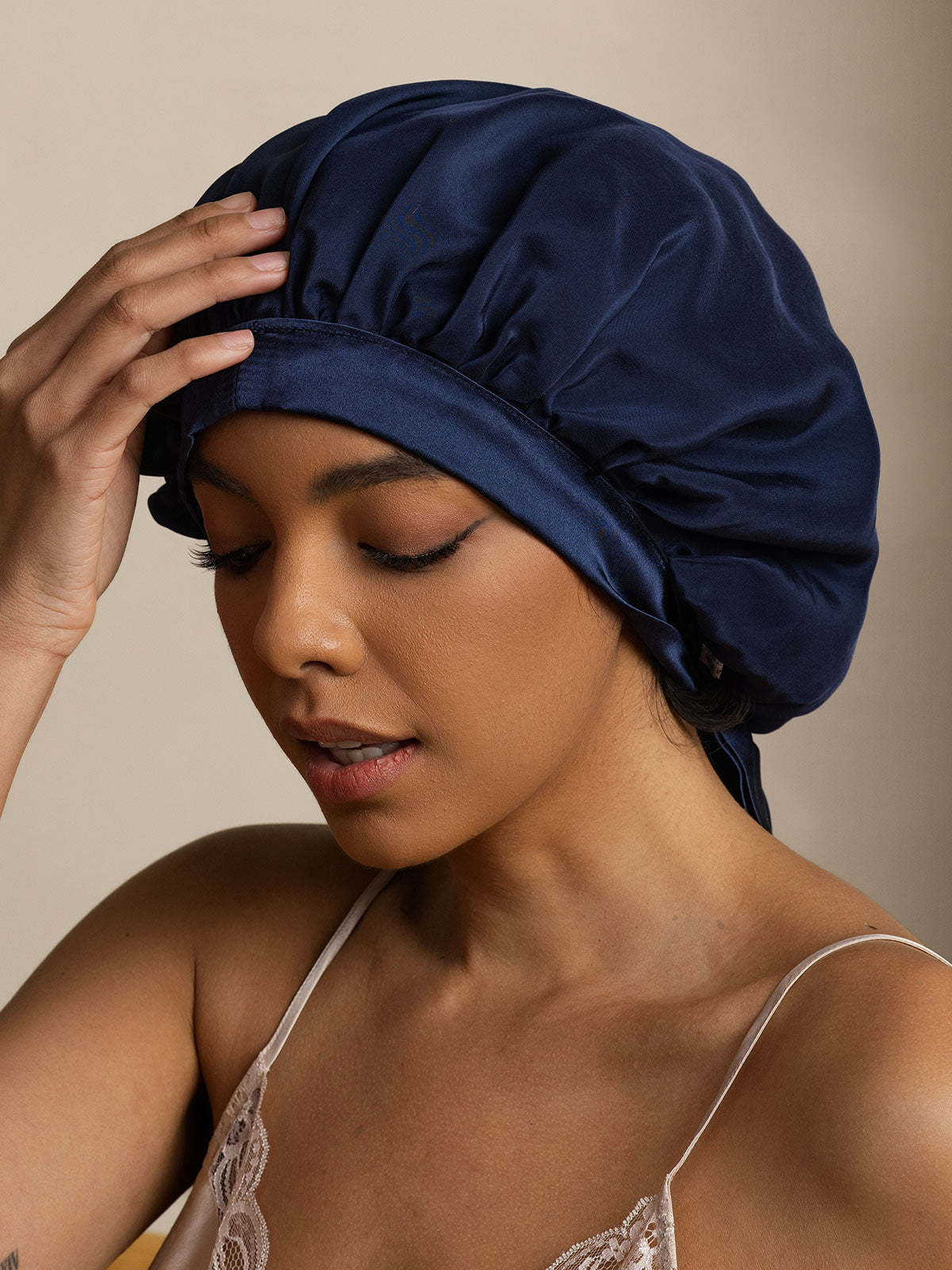 SilkSilky  Pure Silk Sleep Cap DarkBlue 002