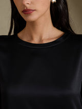 [Black] SilkSilky 3/4 Sleeve Round Neck Dress 003