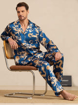 [Navy Dragon] SilkSilky  Long Sleeve Notch Collar Men's Pajamas 008