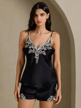 [Black] SilkSilky  Spaghetti Strap V Neck Camisole Set 005