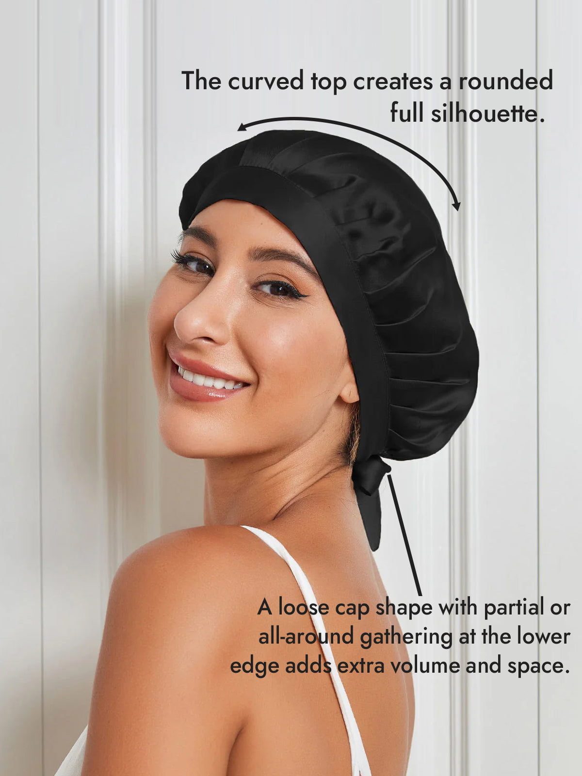 [Black] SilkSilky  Pure Silk Sleep Cap 003