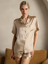 [Champagne] SilkSilky  Short Sleeve Notch Collar Women's Pajamas 003