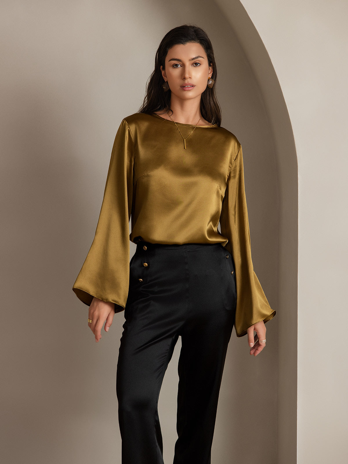 [Black] SilkSilky  19Momme Silk Womens Pants 009