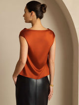 [Caramel] SilkSilky  Cap Sleeve Cowl Neck Women's T-Shirt 002