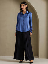 [Real Teal] SilkSilky  Long Sleeve Lapel Collar Women's Shirts 005
