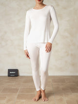[White] SilkSilky  Long Sleeve Round Neck Women's Long Johns 001