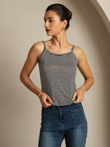 [Black Stripe] SilkSilky Spaghetti Strap Square Neck Camisole Top 005