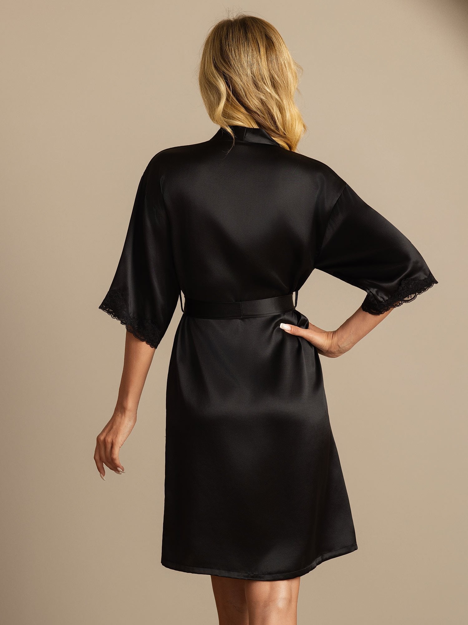 [Black] SilkSilky Pure Silk Womens Robe 002