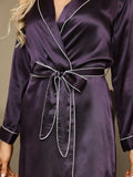 SilkSilky US Pure Silk Long Sleeve Womens Robe Purple 005