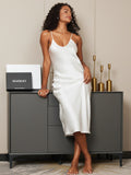 SilkSilky  Pure Silk Sleeveless Round Neck Nightgown White 001