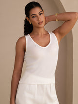 [White] SilkSilky Sleeveless Deep V Neck Camisole Top 004