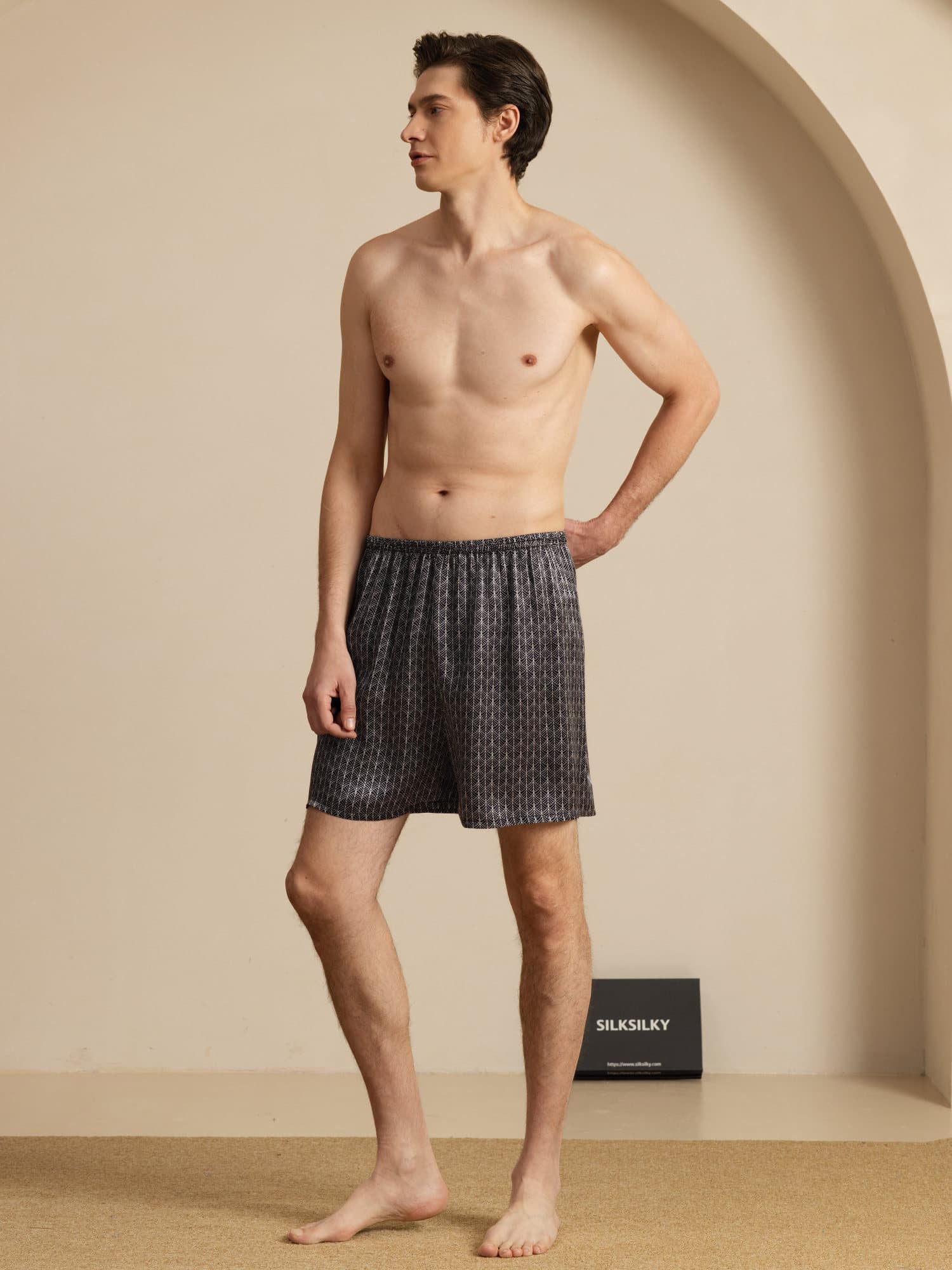 [Black Ginkgo] SilkSilky  Men's Sleep Shorts 006
