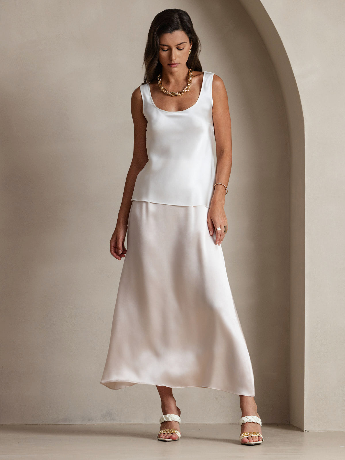 [White] SilkSilky  19Momme Silk U Neck Camisole Top 006