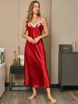[Wine] SilkSilky  Spaghetti Strap V Neck Dress 003