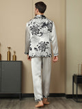 SilkSilky US Pure Silk Long Sleeve Lapel Men's Pajamas Gray 002