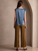 [Real Teal] SilkSilky  Cap Sleeve Round Neck Women's T-Shirt 002