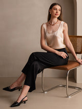 [Champagne] SilkSilky  19Momme Stretch Silk Charmeuse Sleeveless Scoop Neck Camisole Top 005