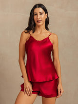 [Wine] SilkSilky Spaghetti Strap V Neck Camisole Set 001
